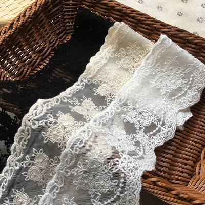 1Yard White Black Beige Flower Lace Fabric for Crafts Sewing Bridal Wedding Dress Applique Decoration 8CM Wide